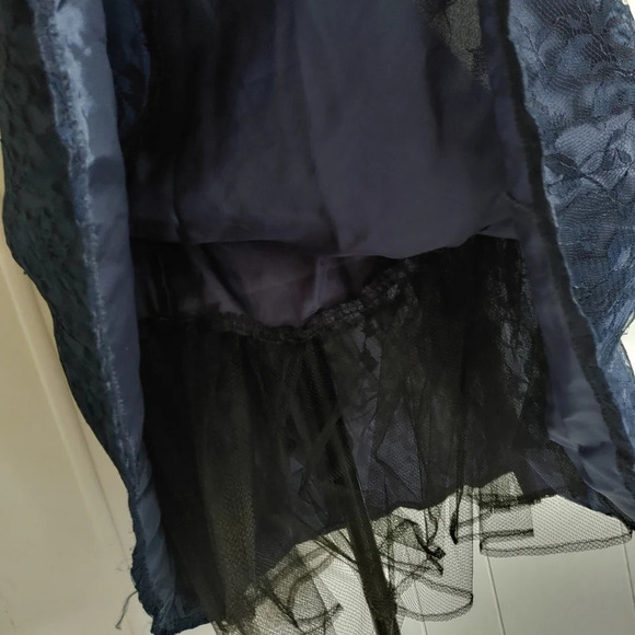 Vtg 80s Navy Lace Scalloped Evening Wedding Prom Cocktail Full Skirt Dress S - Picture 4 of 8